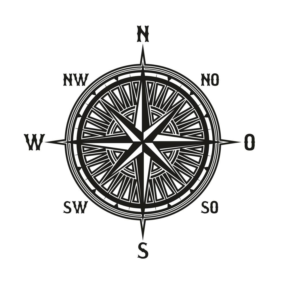Vintage navigation compass vector icon isolated