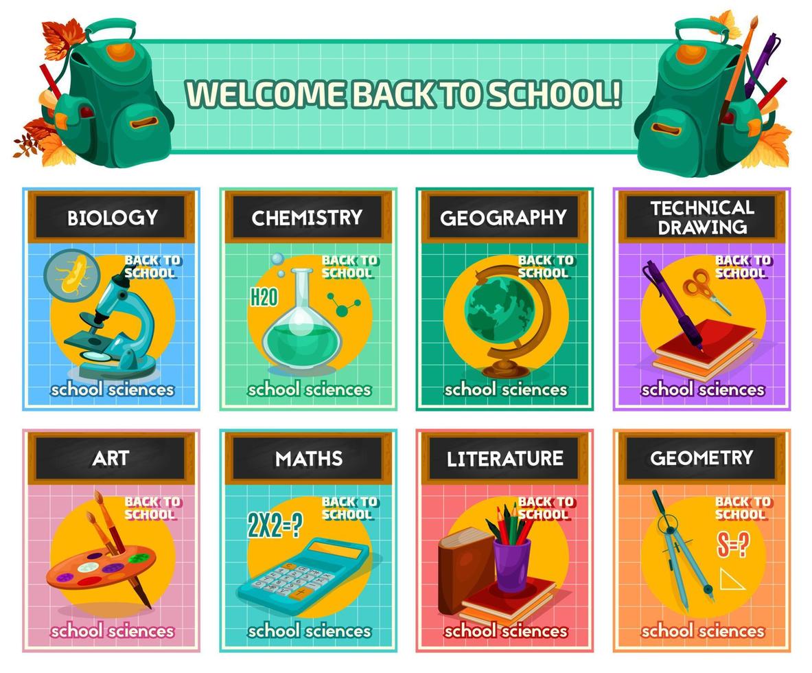 School subjects poster for back to school design vector