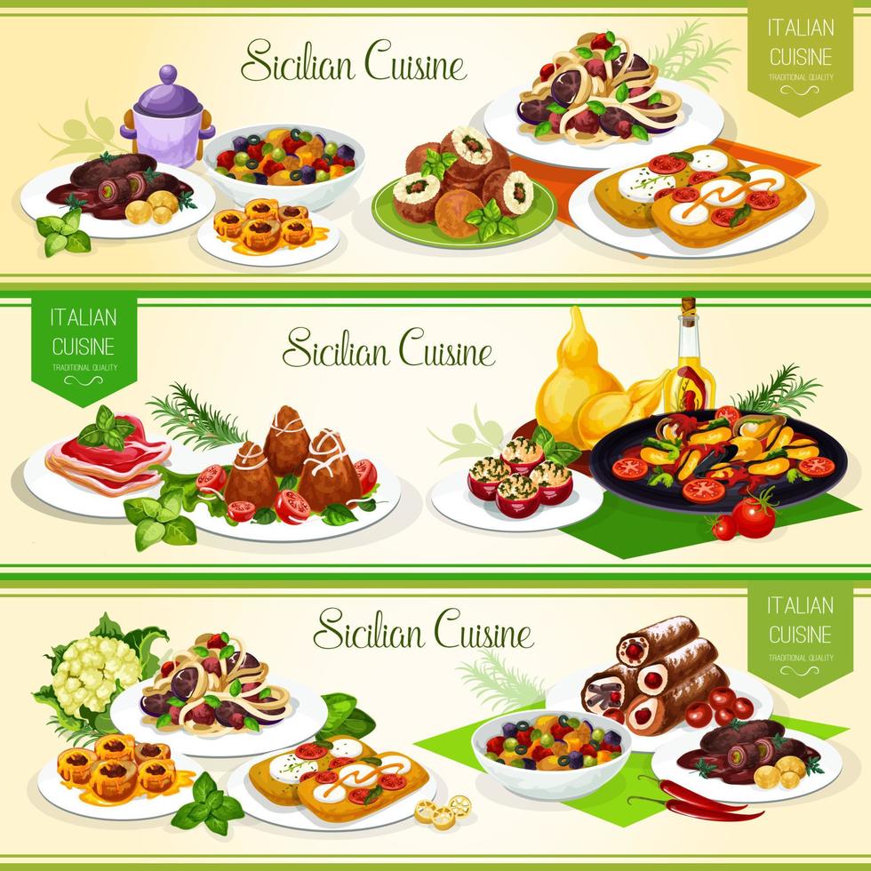 platos y postres de la cocina italiana siciliana vector