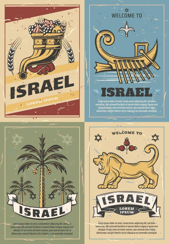 Israel cornucopia, lion, David Star and date palm vector