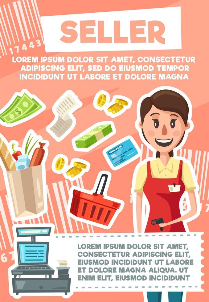 Seller woman profession in supermarket store vector