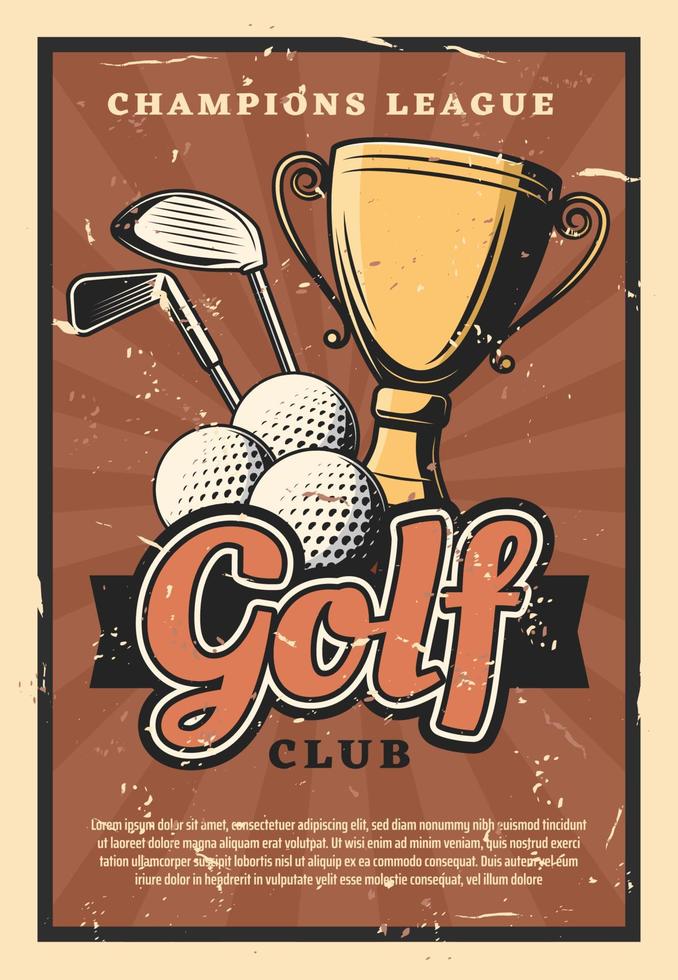 club deportivo de golf, bolas y palos vectoriales vector