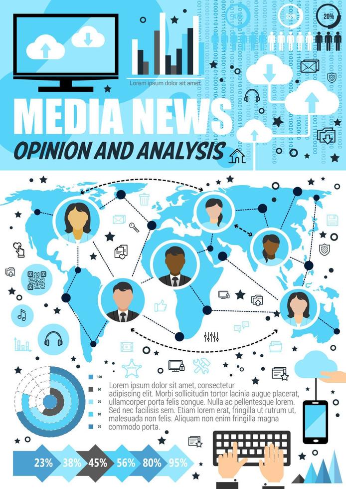 análisis de medios e infografías de opinión pública vector