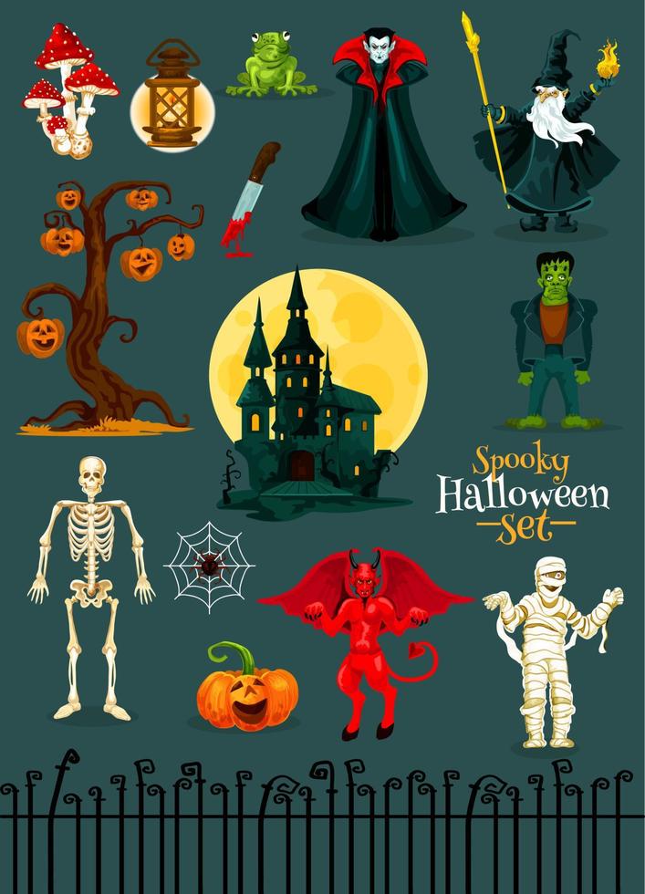 Halloween monster character, horror holiday design vector
