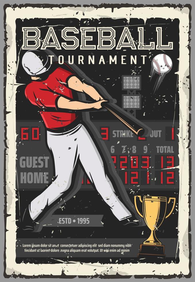 Baseball tournament player and ball scoreboard vector