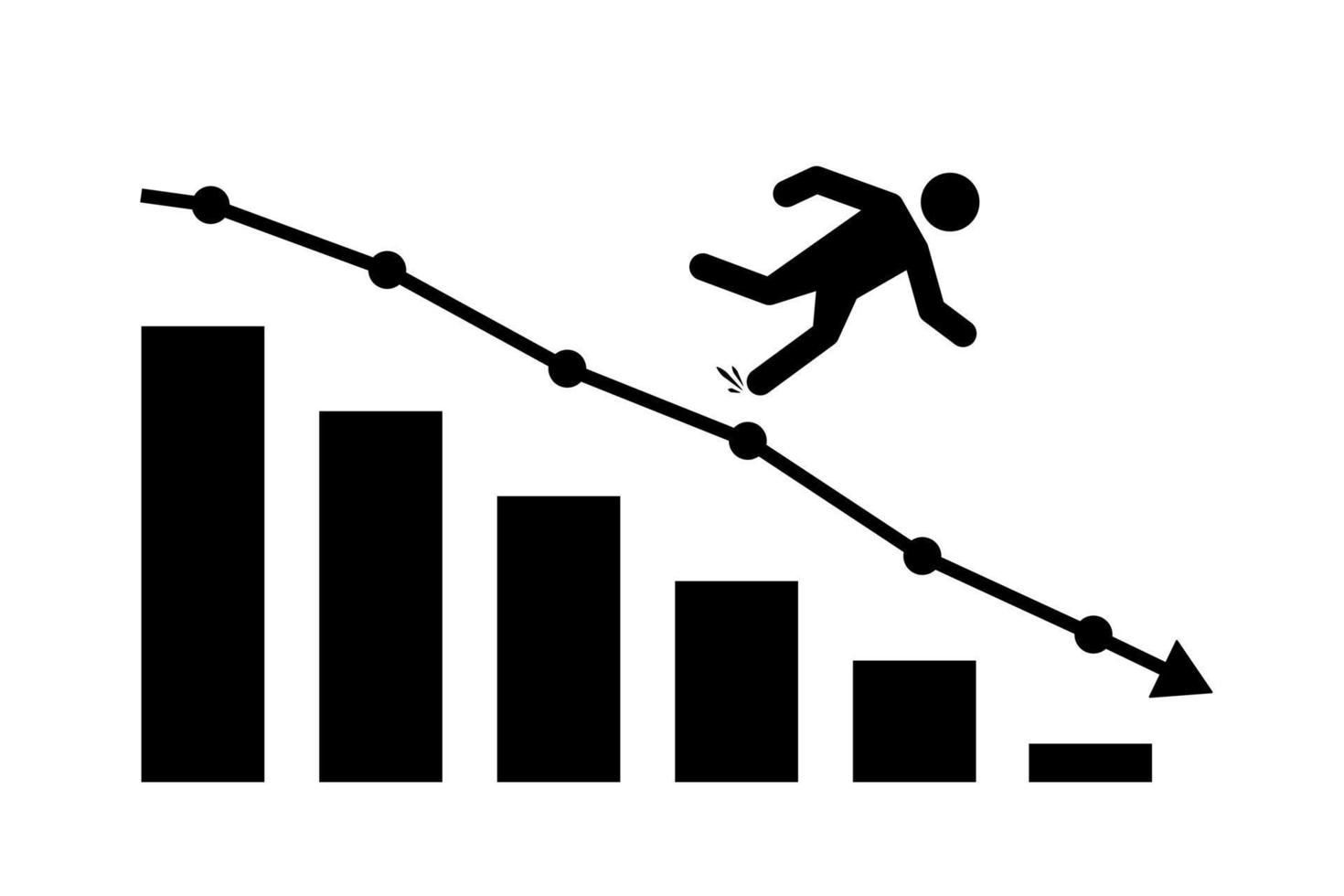 Economic crash, investing failure, price drop, recession. Businessman investor slip on economy graph fall down to the floor vector
