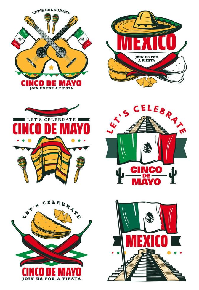 cinco de mayo vector retro sketch iconos mexicanos