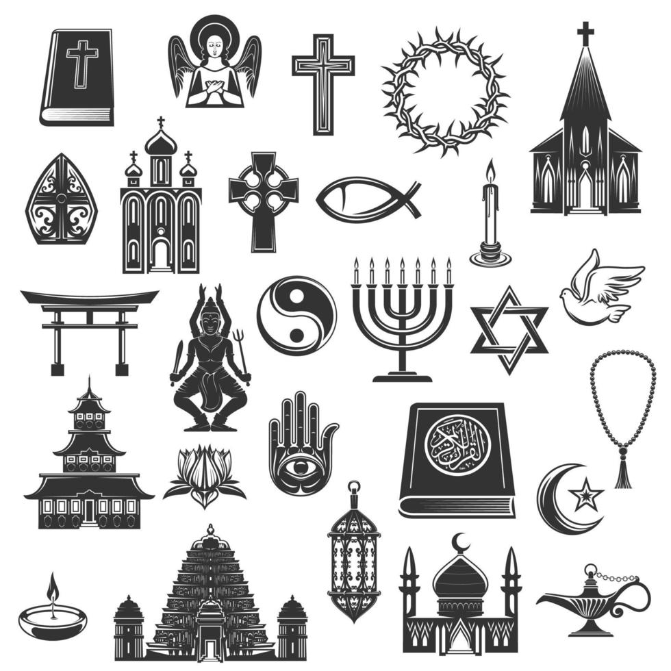 símbolos y signos vectoriales de las religiones del mundo vector