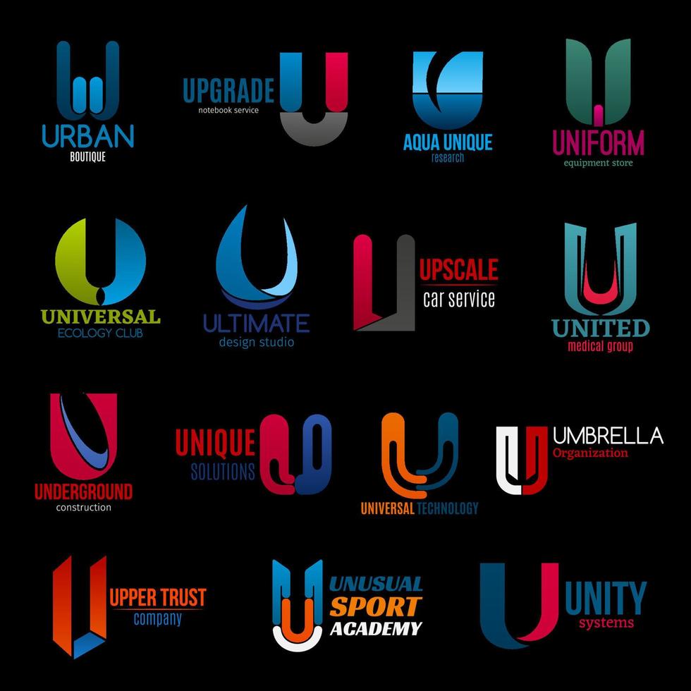 U capital letter corporate identity icons vector