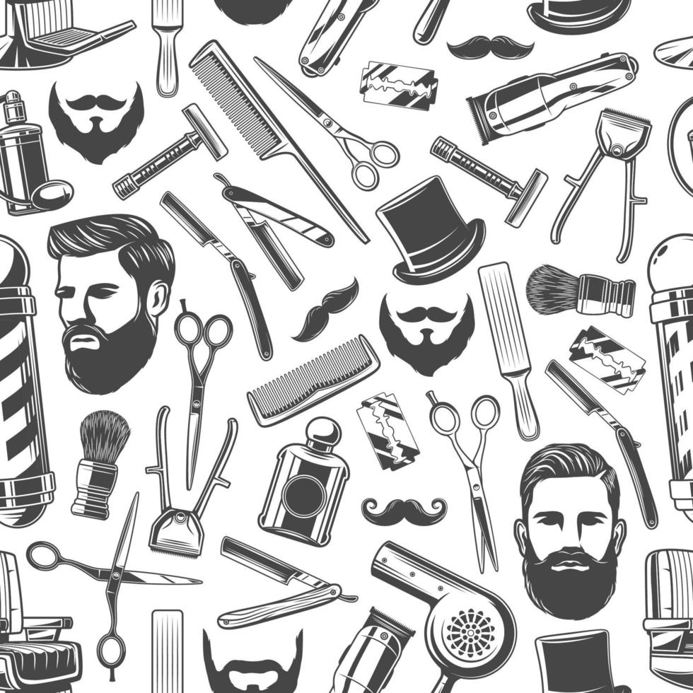 Barbershop shaving haircut seamless retro pattern vector