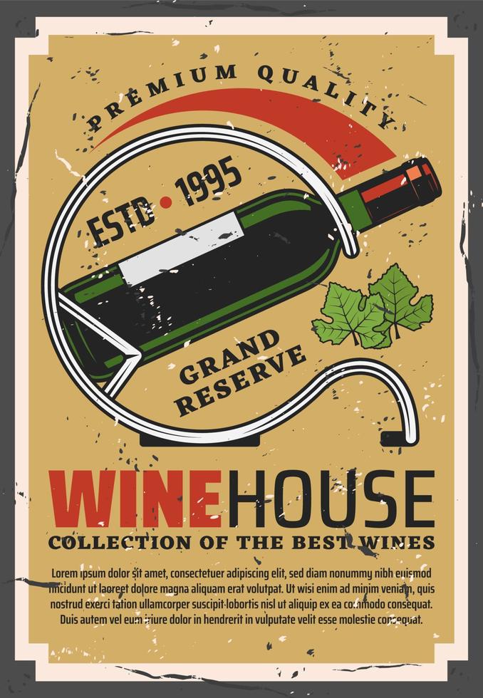 Winehouse retro poster with wine bottle on stand vector
