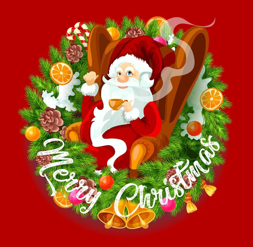 Santa Claus in Christmas wreath, spruce branches vector