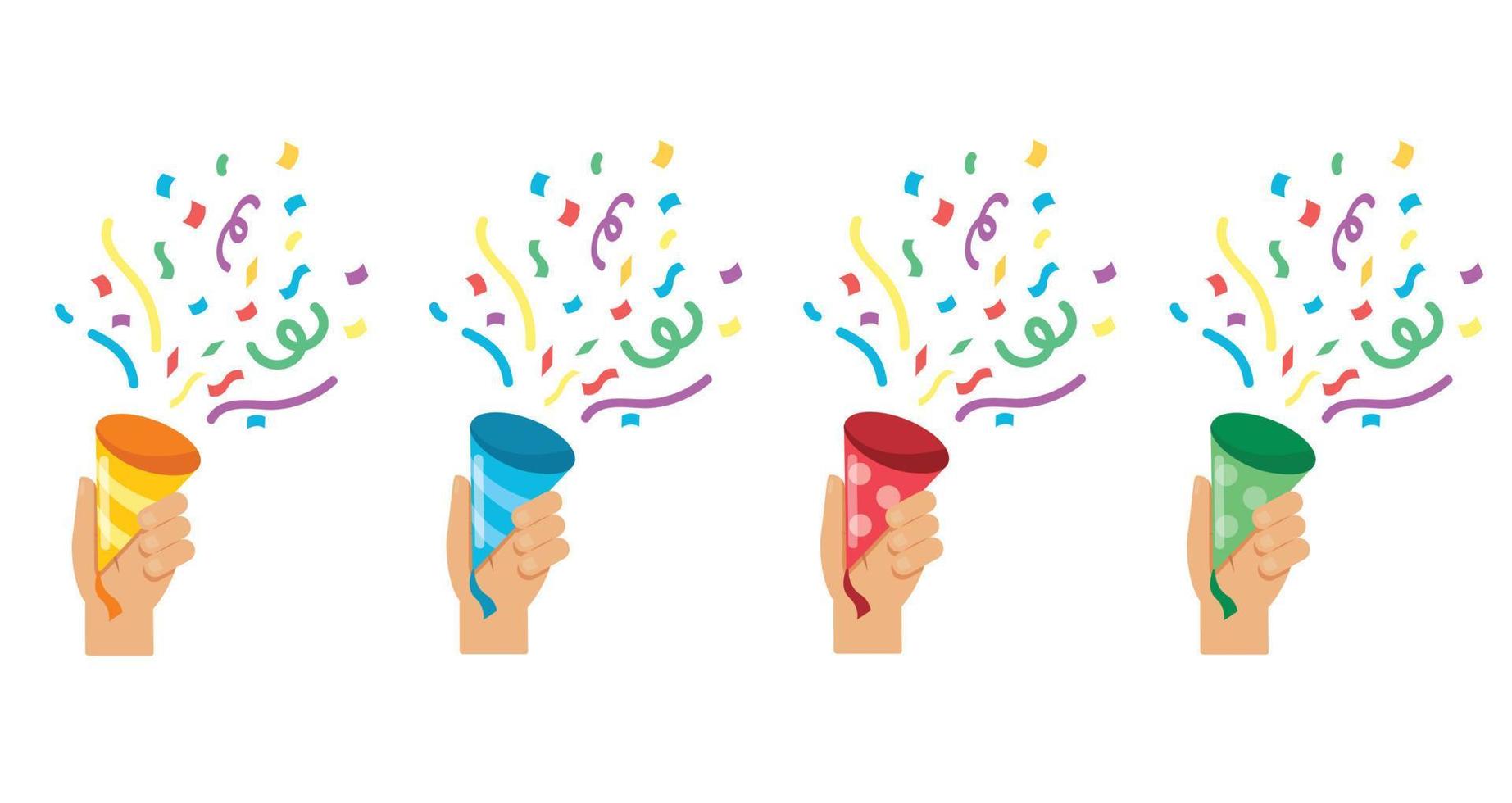 hands holding confetti popper illustration vector