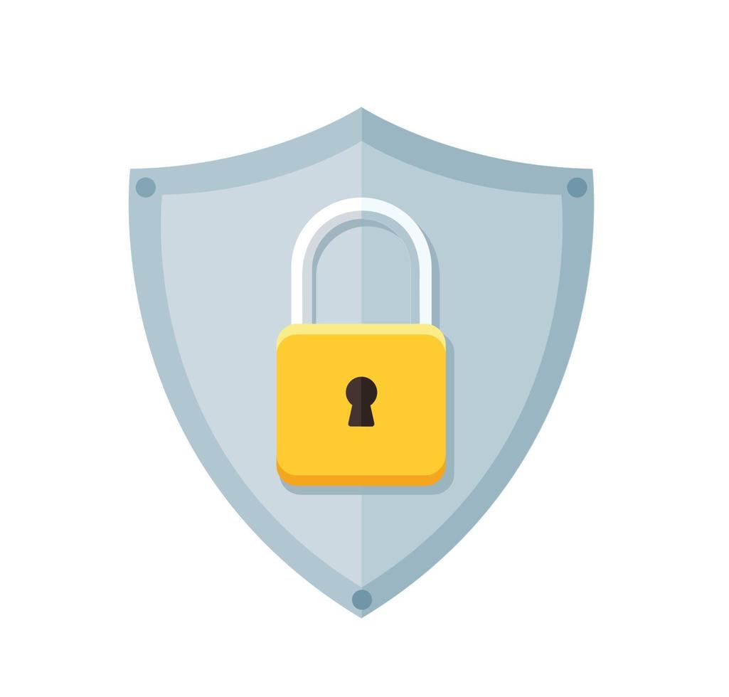 Shield guard and padlock. vector illustration