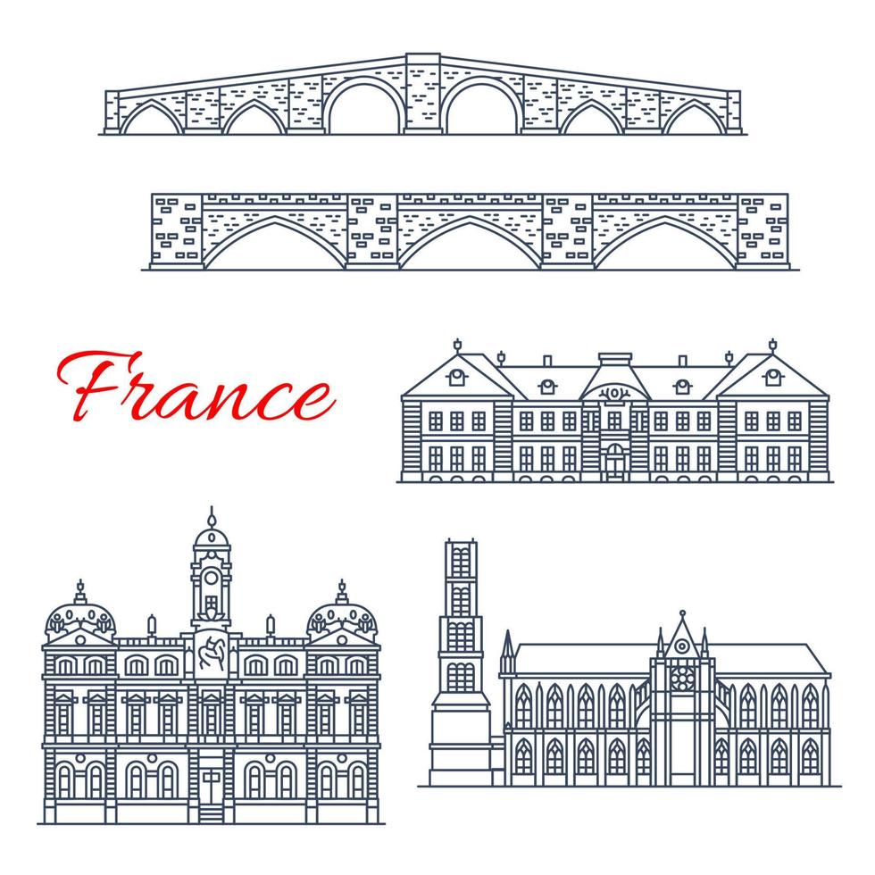 Vector architecture icons of France Lyon, Limoges