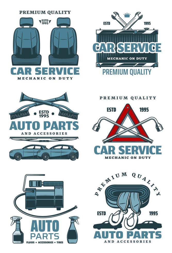 Iconos de vector de repuestos y servicio automático de automóviles
