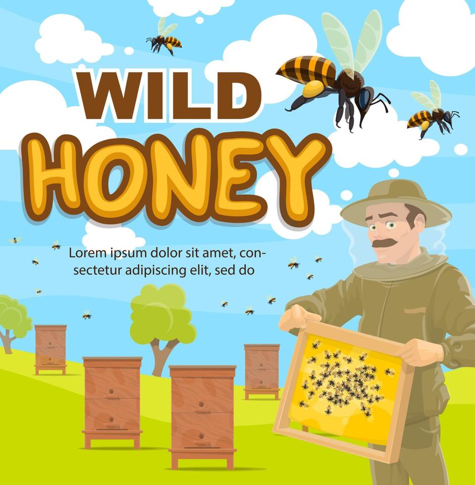 Vector poster beekeeper at beekeeping apiary