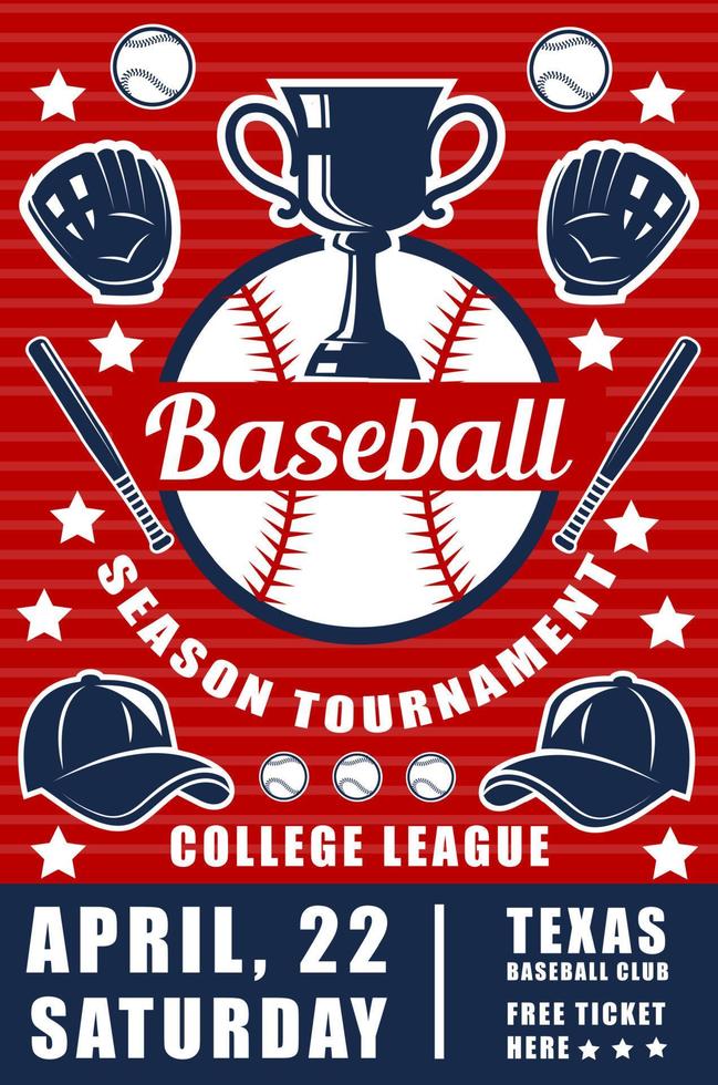 Baseball match announcement poster with trophy cup vector