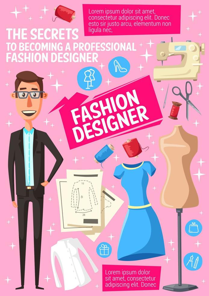 Fashion designer with tailor and dressmaker tool vector