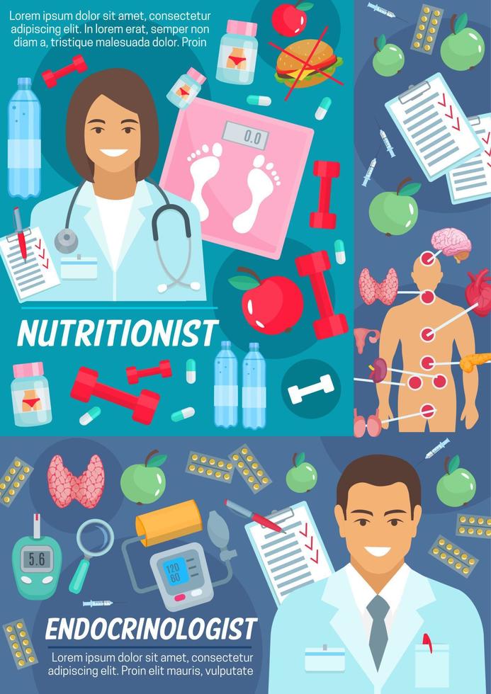 Nutritionist and endocrinologist medical poster vector