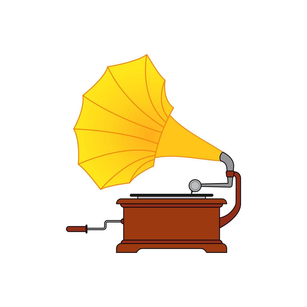 Cartoon Gramophone record player drawing. Cute vector illustration of vintage music equipment.