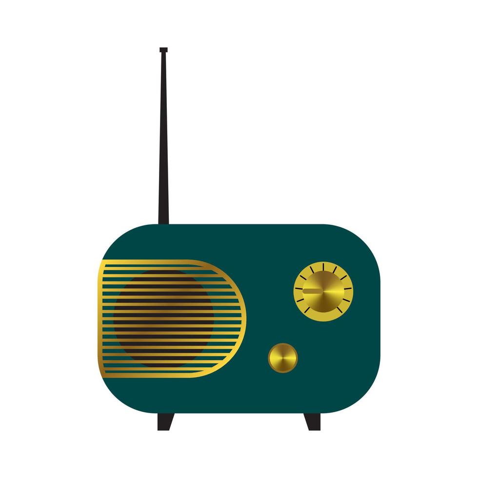 Turquoise vintage flat style radio receiver. Vector illustration on white background