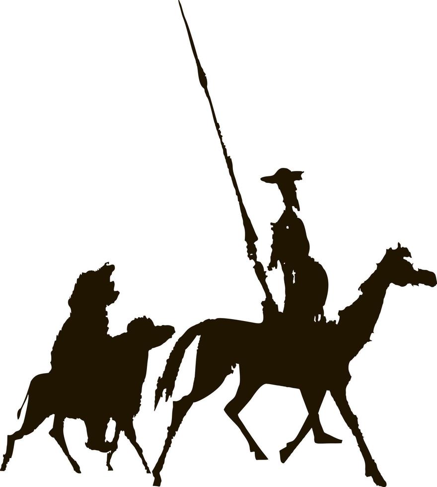 Don Quixote and Sancho Panza ink sketch. The characters of Cervantes' novel. Illustration vector