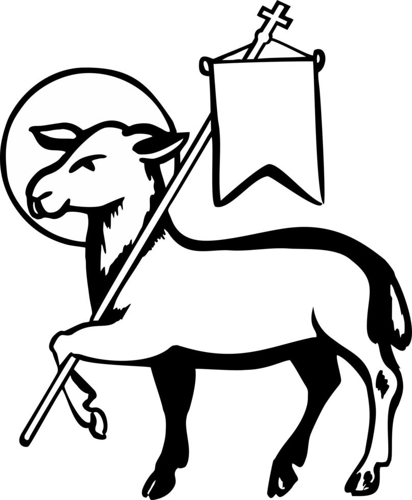 Lamb with a cross. Religion symbol. Sketch vector illustration