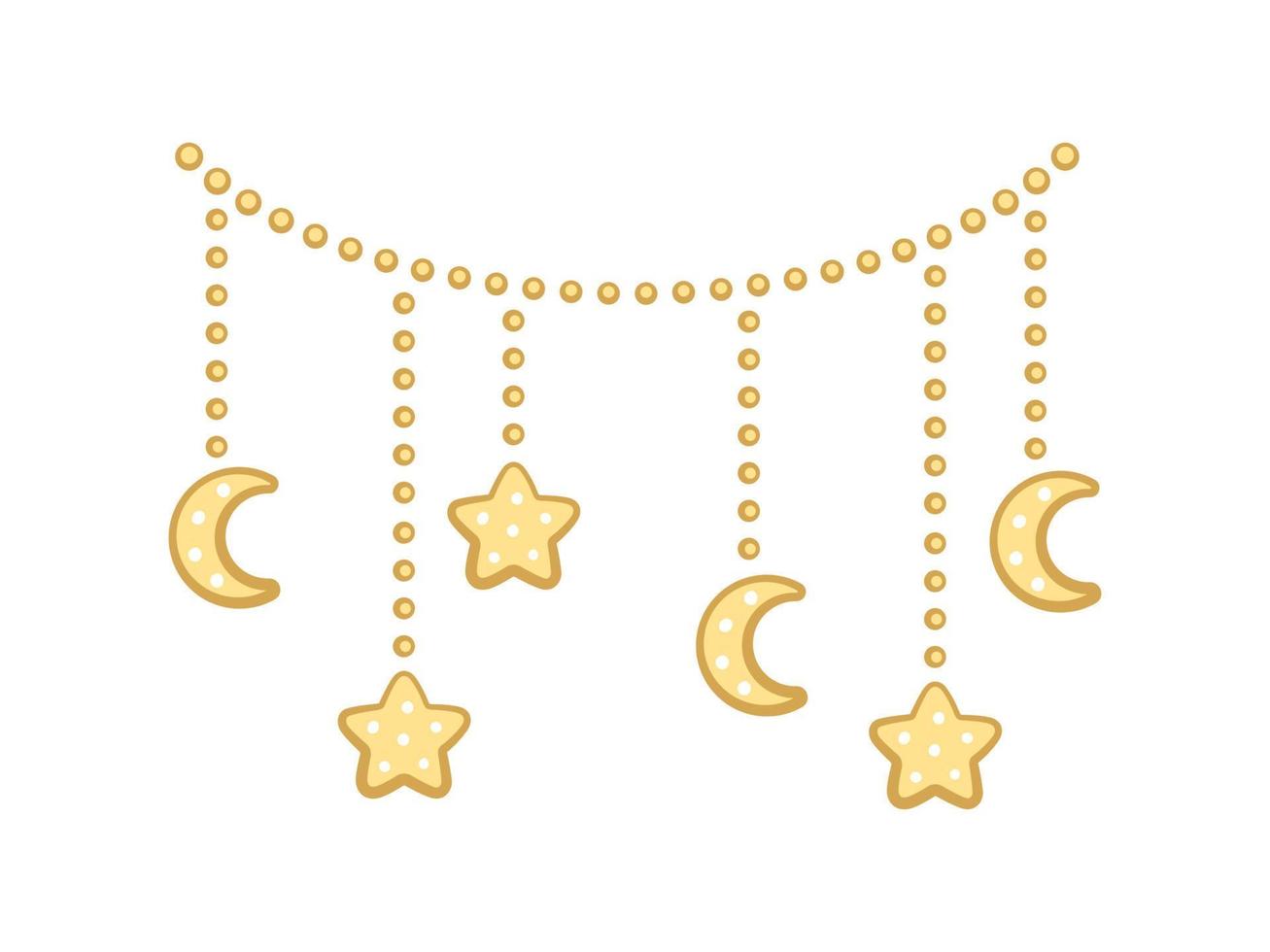 luna y estrellas luces colgando empavesado garland garabato ilustración vector