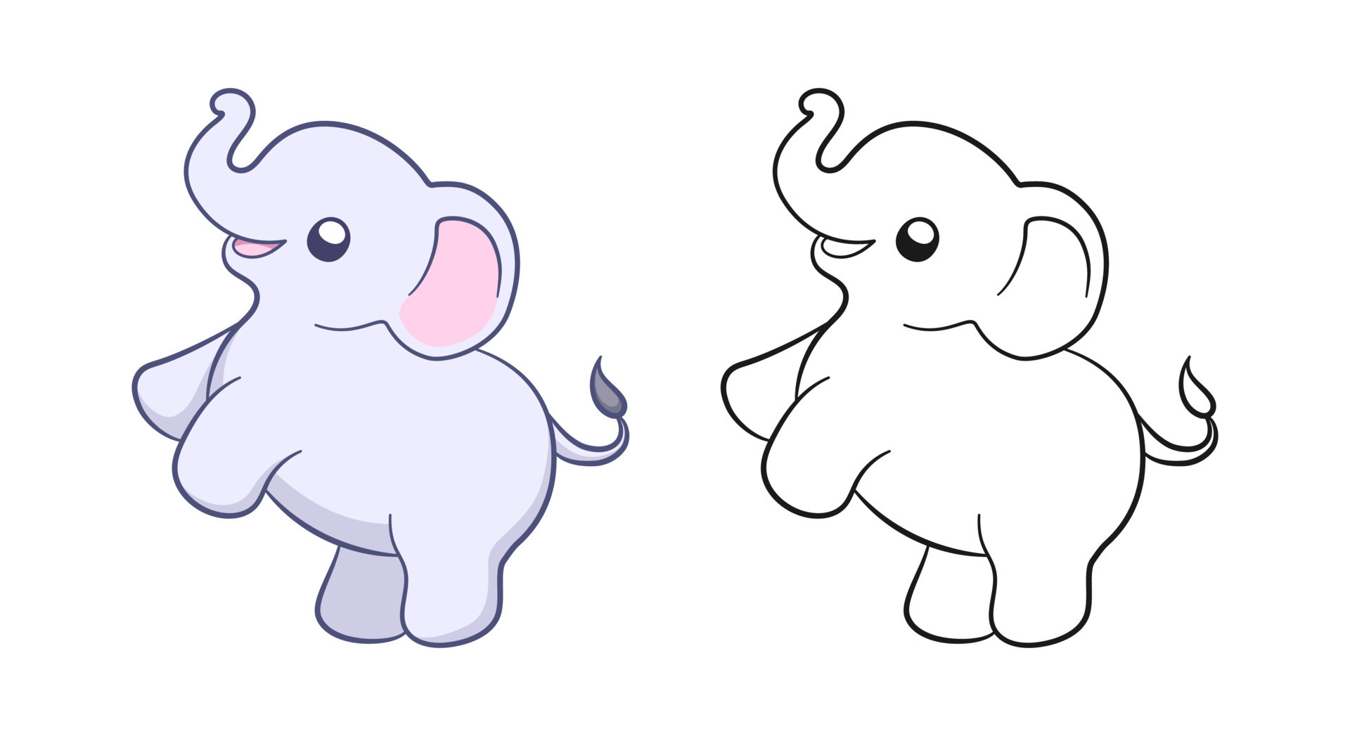 Cute baby elephant cartoon outline illustration set. Easy animal coloring  book page activity for kids 16137608 Vector Art at Vecteezy