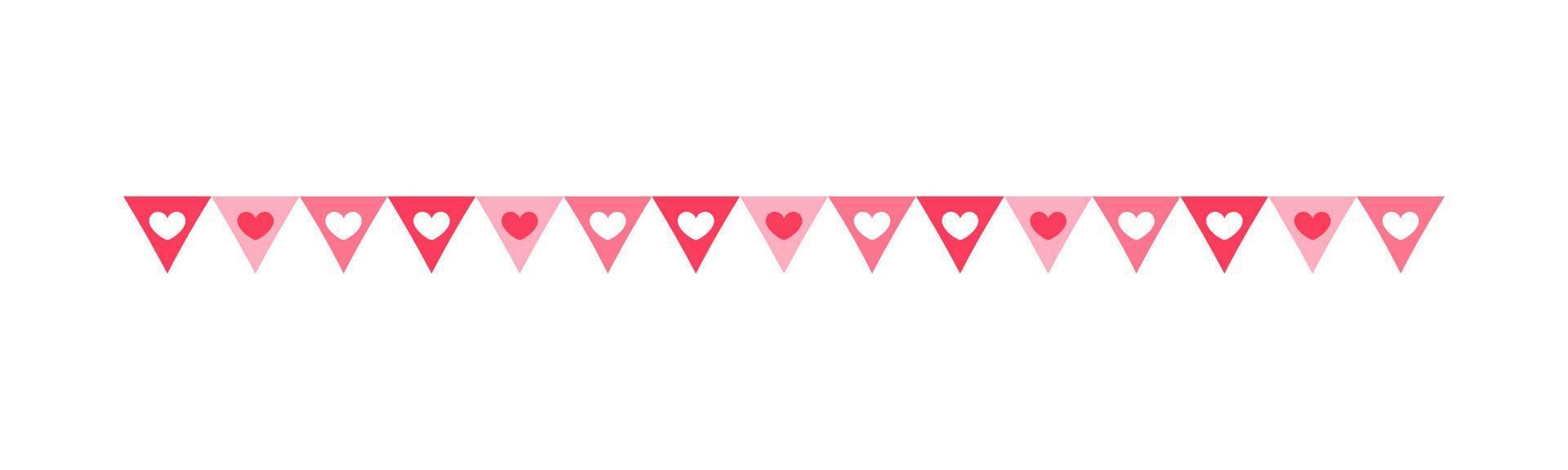 bandera triangular de banderín con separador de borde de patrón de corazón. San Valentín romántico pastel simple plano clipart vector ilustración