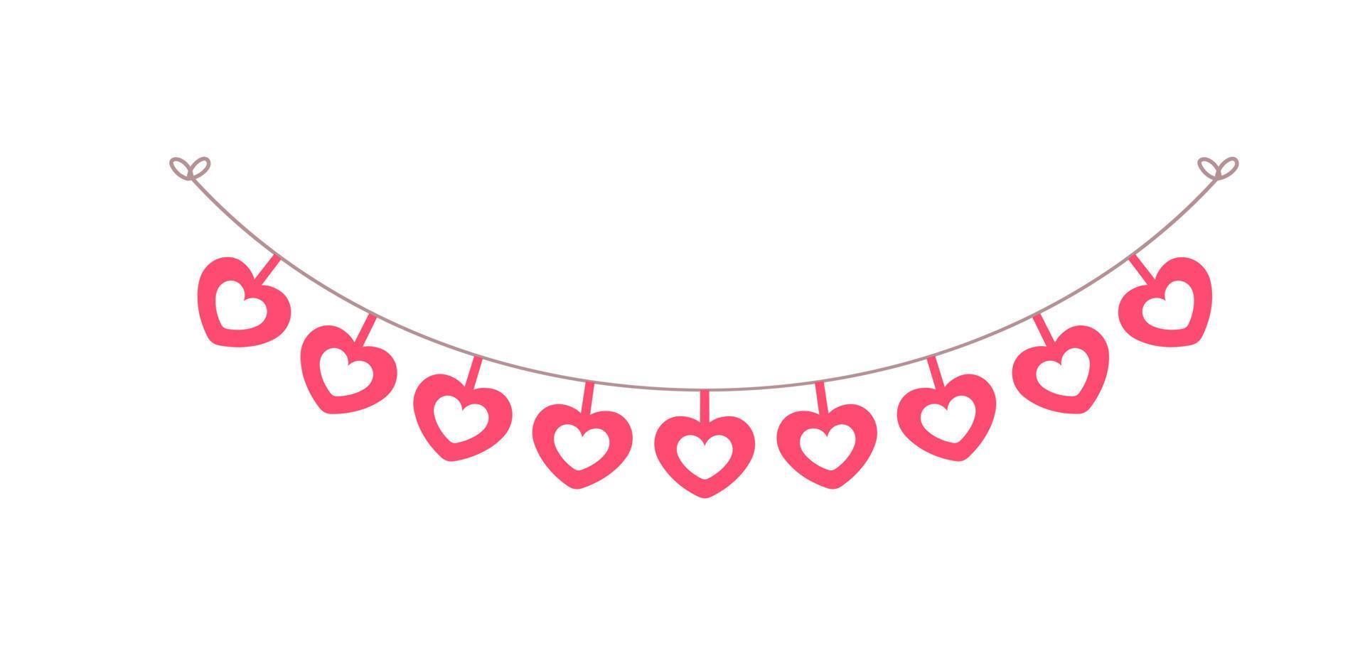 Valentine's Day pastel red hearts banner bunting vector illustration clipart