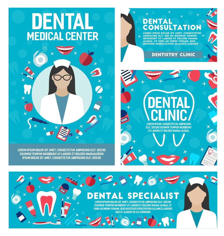 clínica dental y odontología médico vector pósters