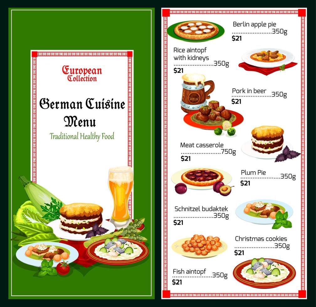 German and bavarian cuisine menu vector