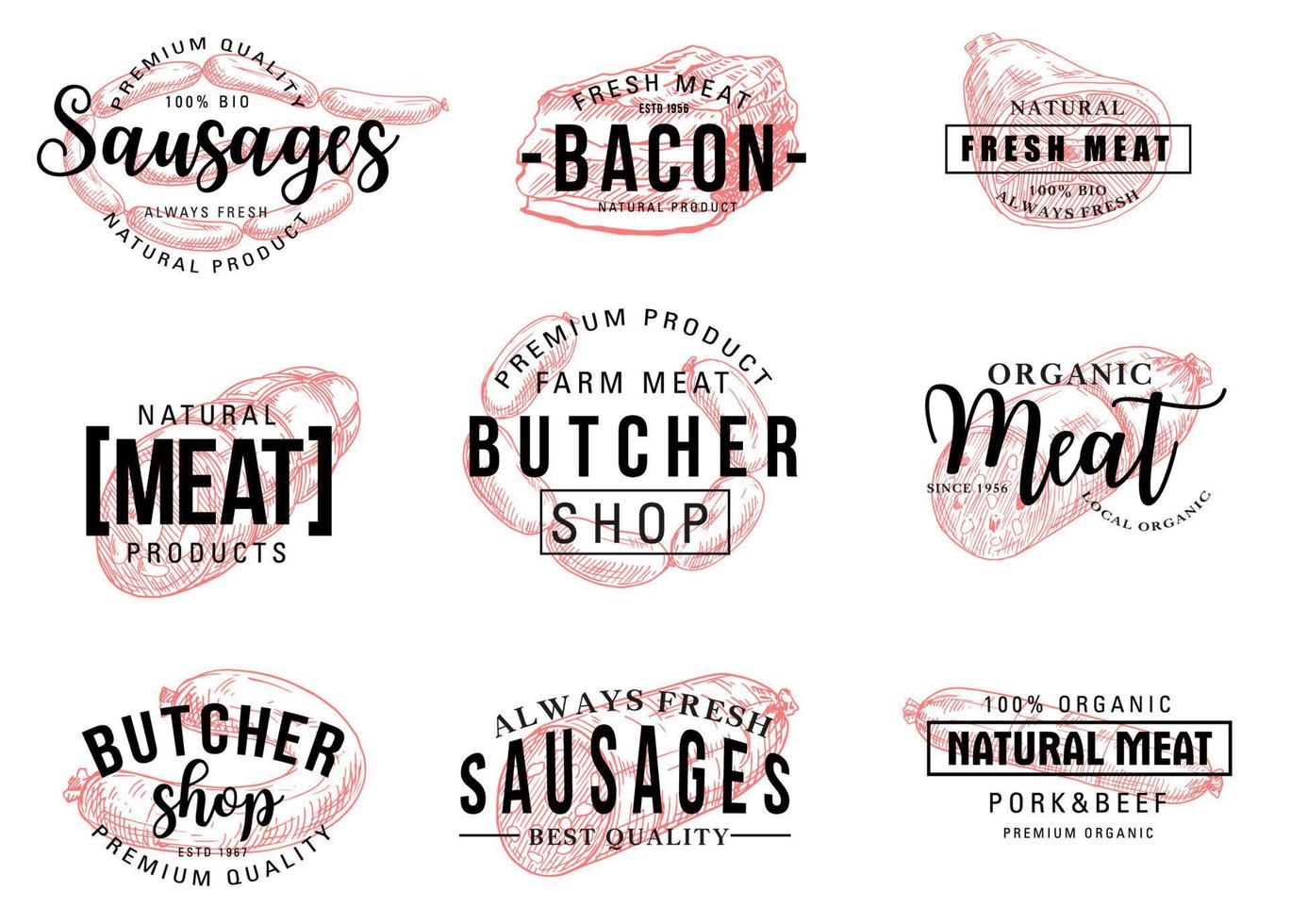 Meat products, butcher shop lettering vector