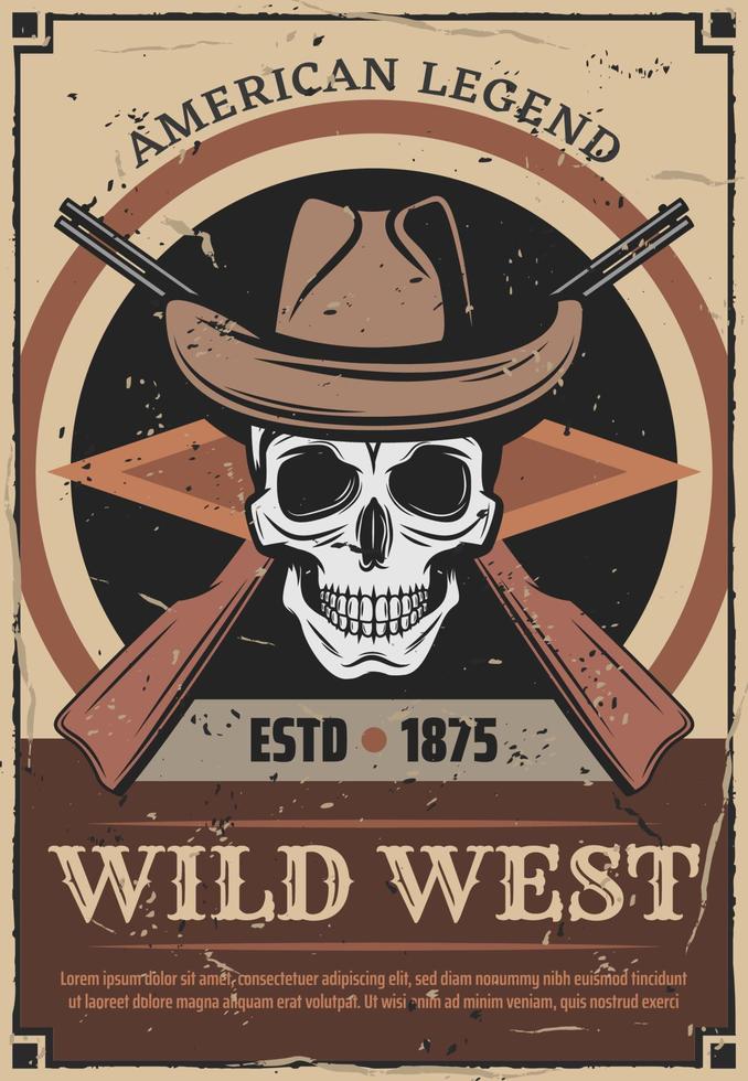 cartel retro del cráneo y de las armas del salvaje oeste americano vector