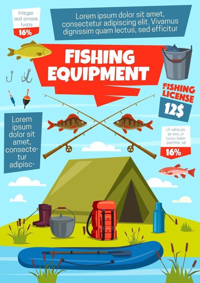 Fishing sport, fisherman tackle and equipment vector