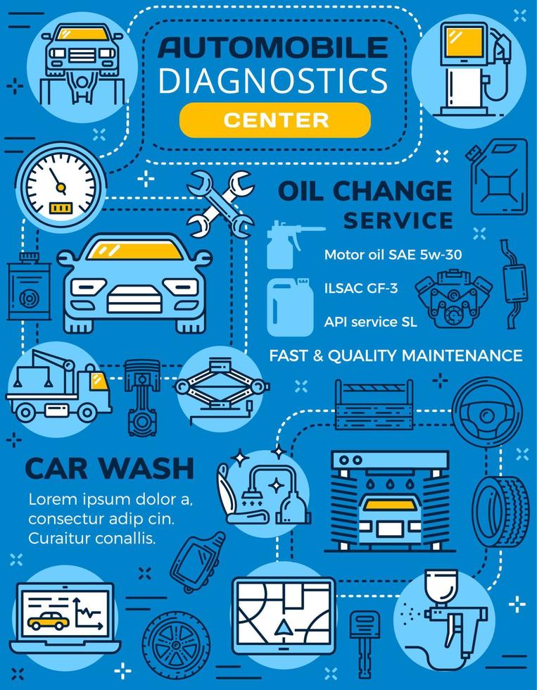 infografías de diagnóstico y mantenimiento de automóviles vector