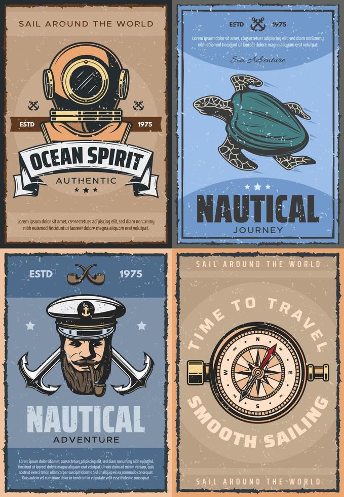 Nautical adventure, marine and sea navigation vector