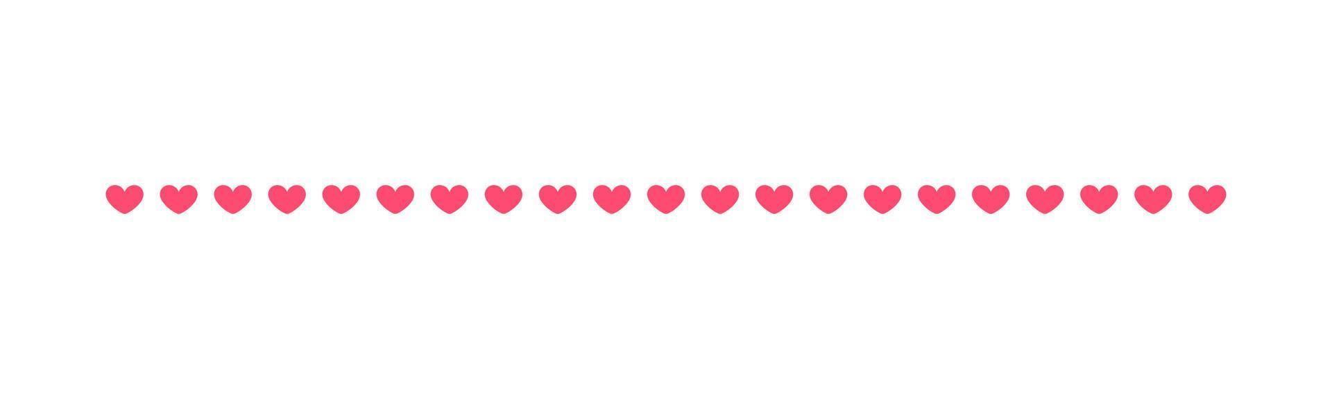 Pink hearts pattern border separator. Valentines romantic pastel simple flat clipart vector illustration