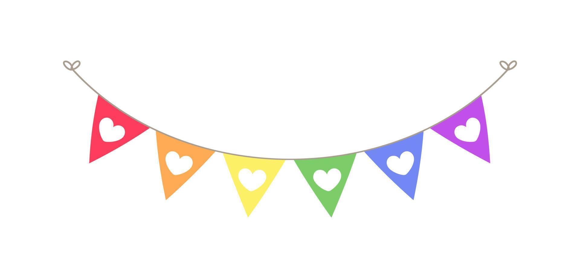 Rainbow hearts pennant garland bunting divider simple vector illustration clipart