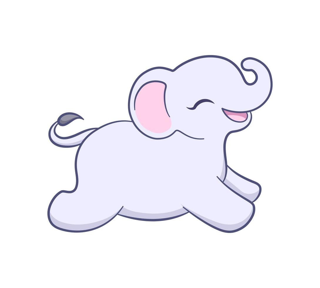 Cute baby elephant running cartoon illustration. Animal mammal ...