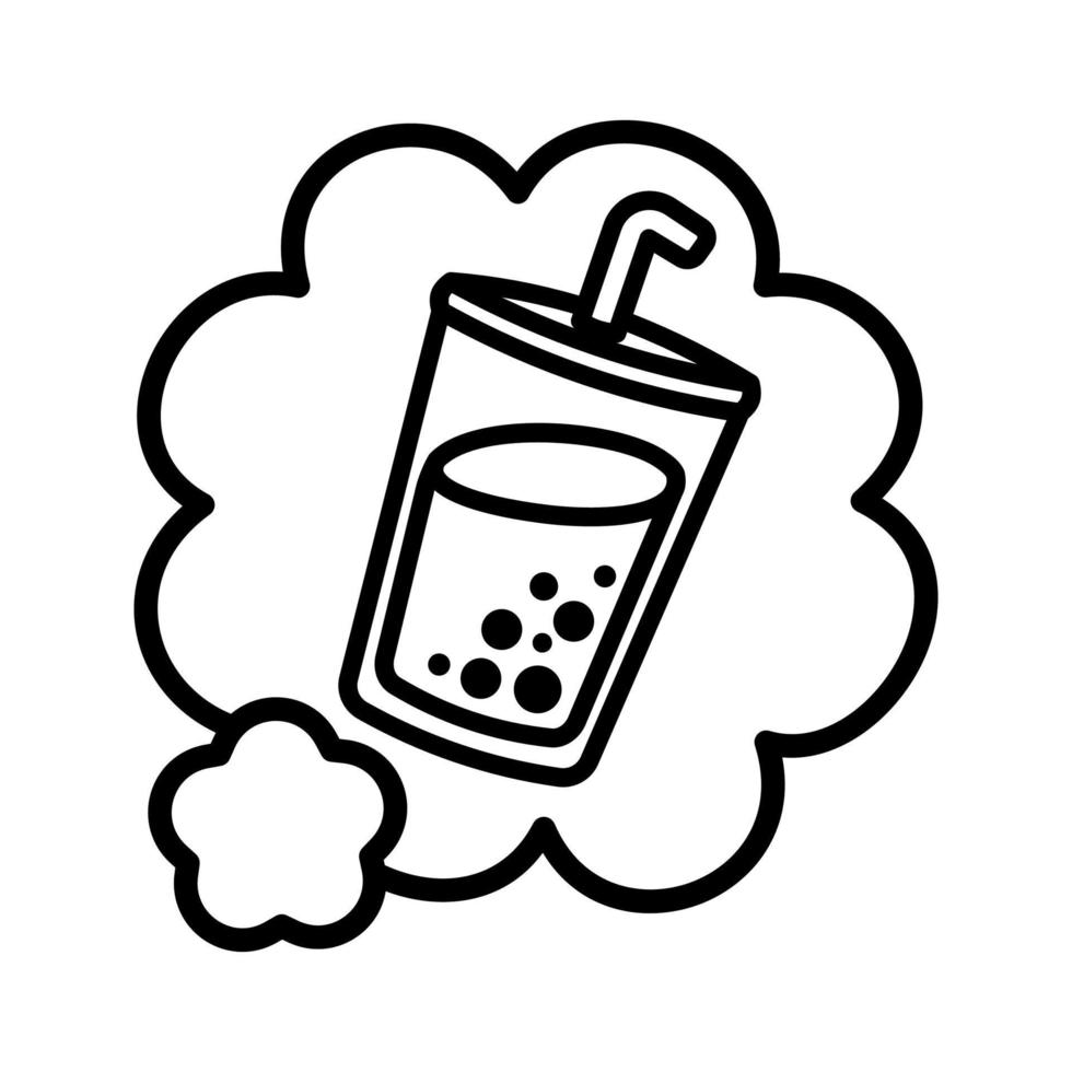 Simple cute milk tea in a speech bubble outline cartoon vector illustration menu logo icon
