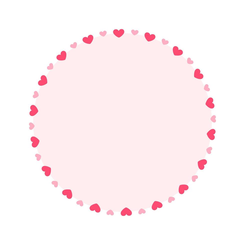 Round pastel frame with heart pattern design. Simple minimal Valentine's Day decorative element. vector