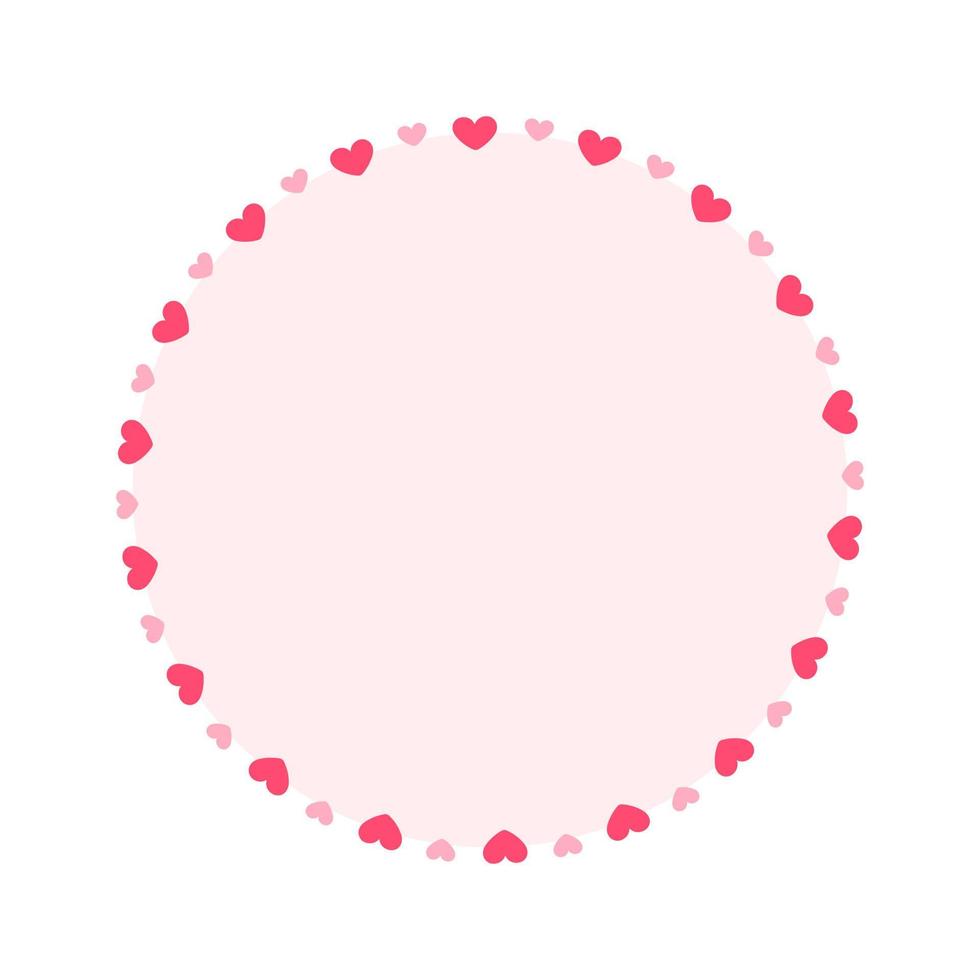 Round pastel frame with heart pattern design. Simple minimal Valentine's Day decorative element. vector