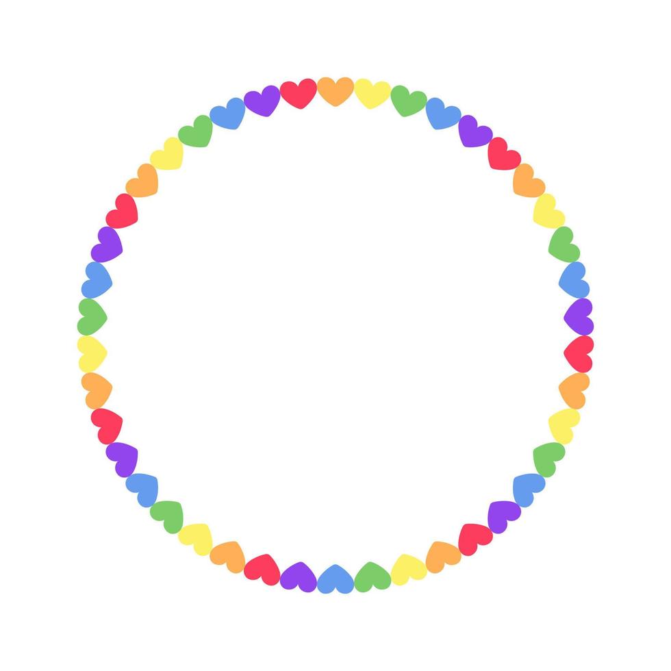 Rainbow heart pattern frame. Simple minimal border template. vector