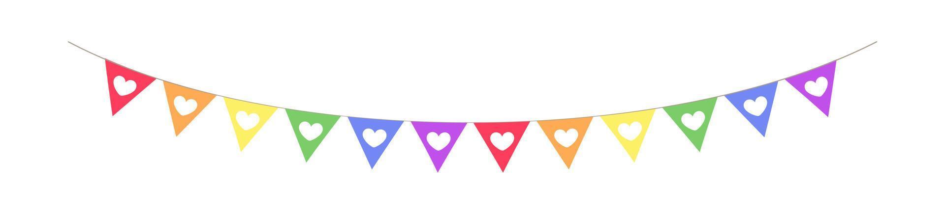 Rainbow hearts pennant garland bunting divider simple vector illustration clipart