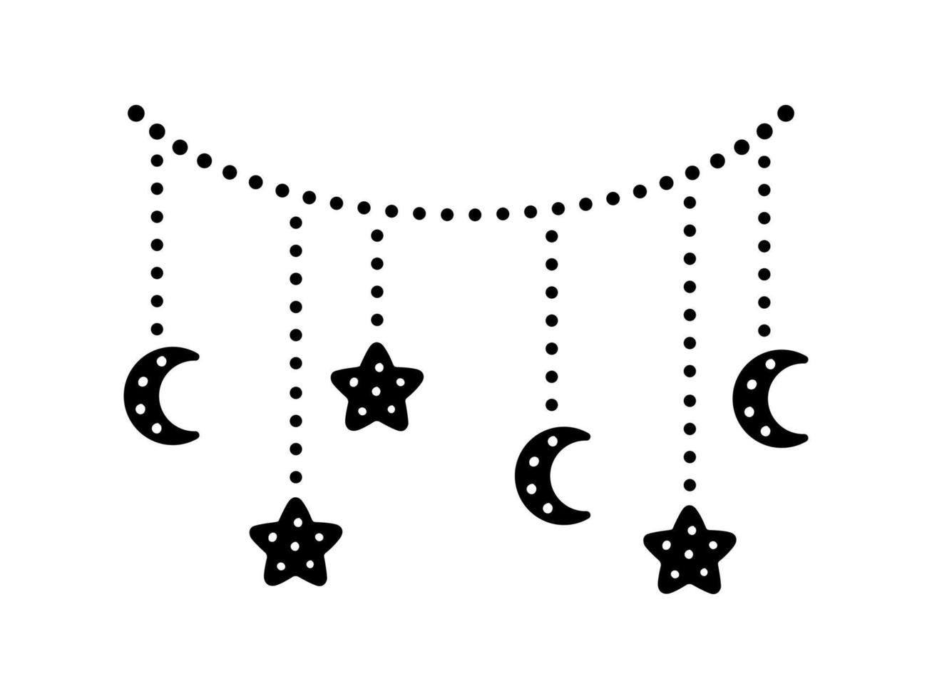 Moon and stars lights dangling bunting garland silhouette vector