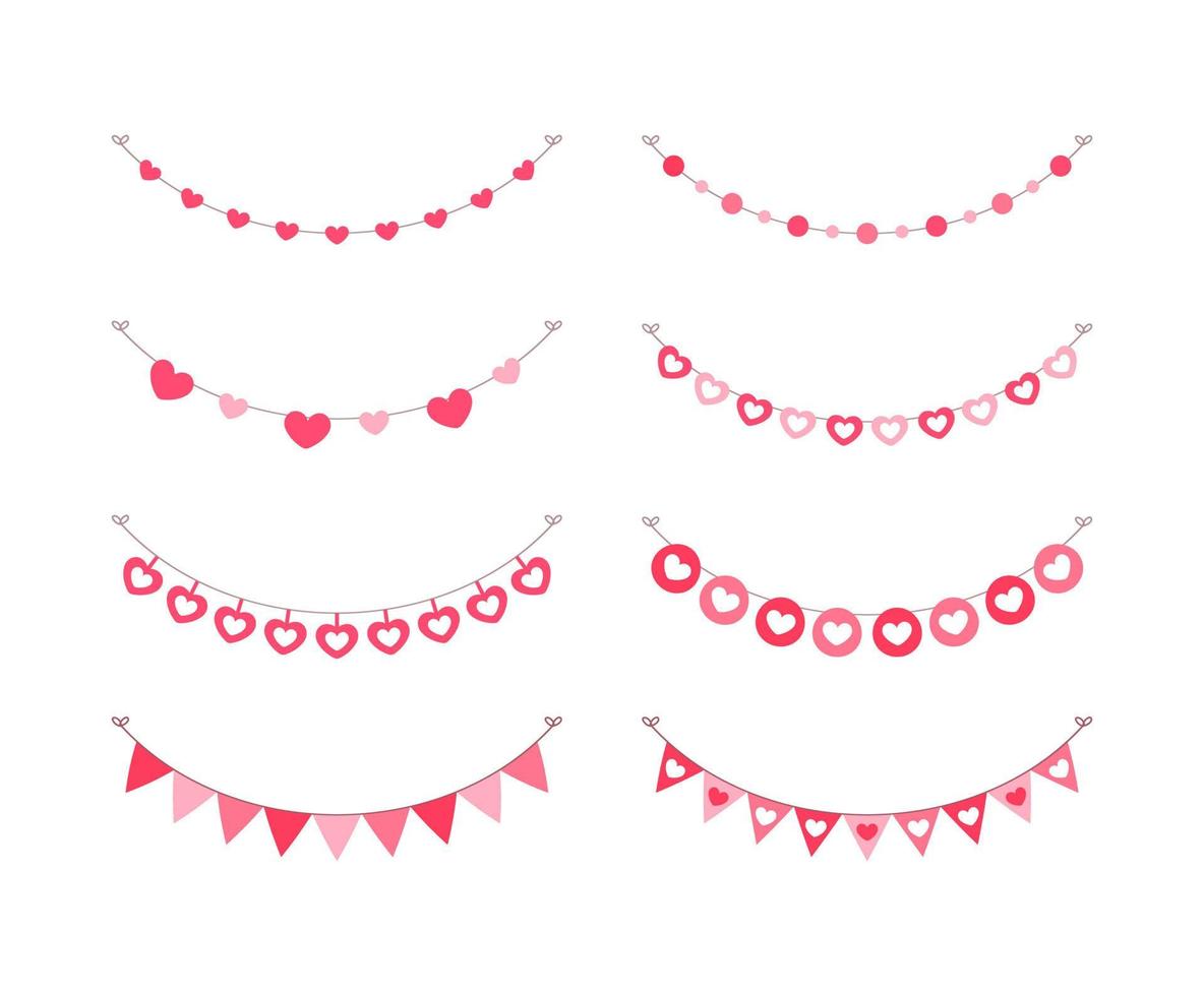 Valentine's Day bunting clipart set vector illustration