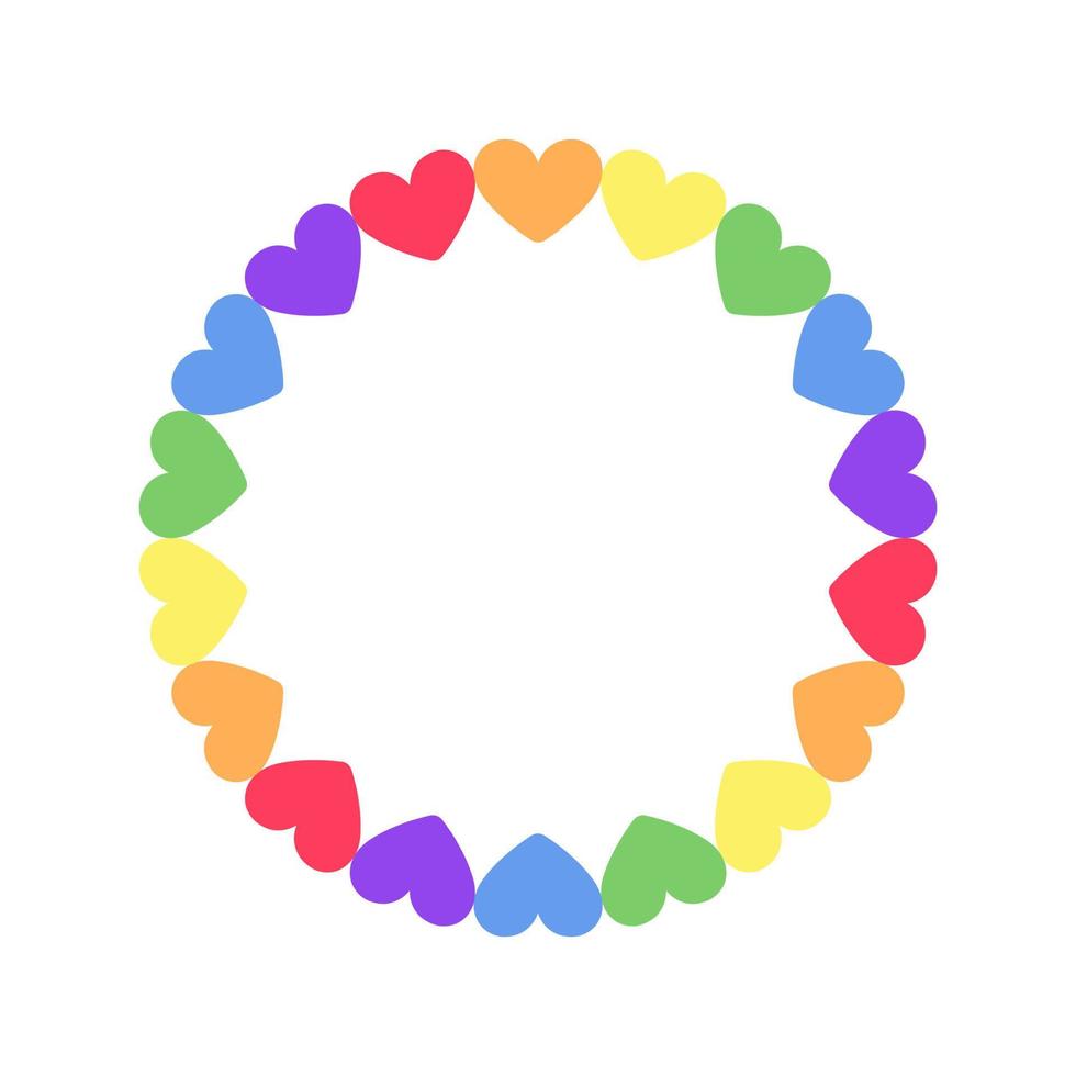 Rainbow heart pattern frame. Simple minimal border template. vector